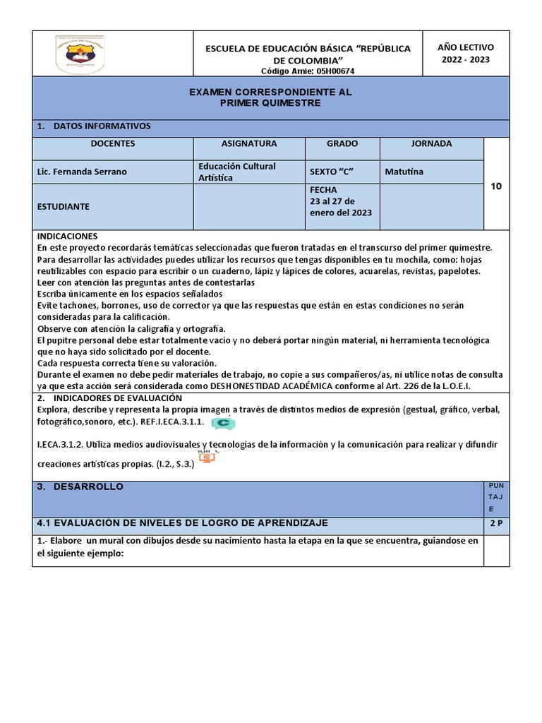 Examen ECA Sexto Grado 2023 | PDF