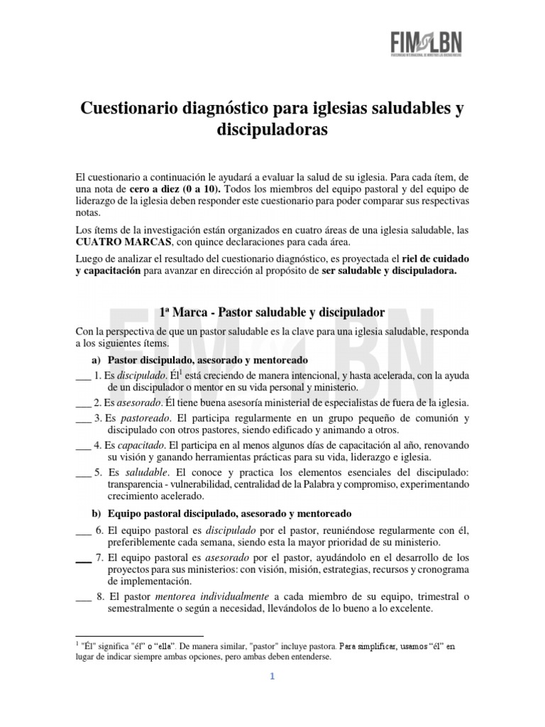 Cuestionario para Iglesias Saludables | PDF | Iglesia cristiana | Jesús