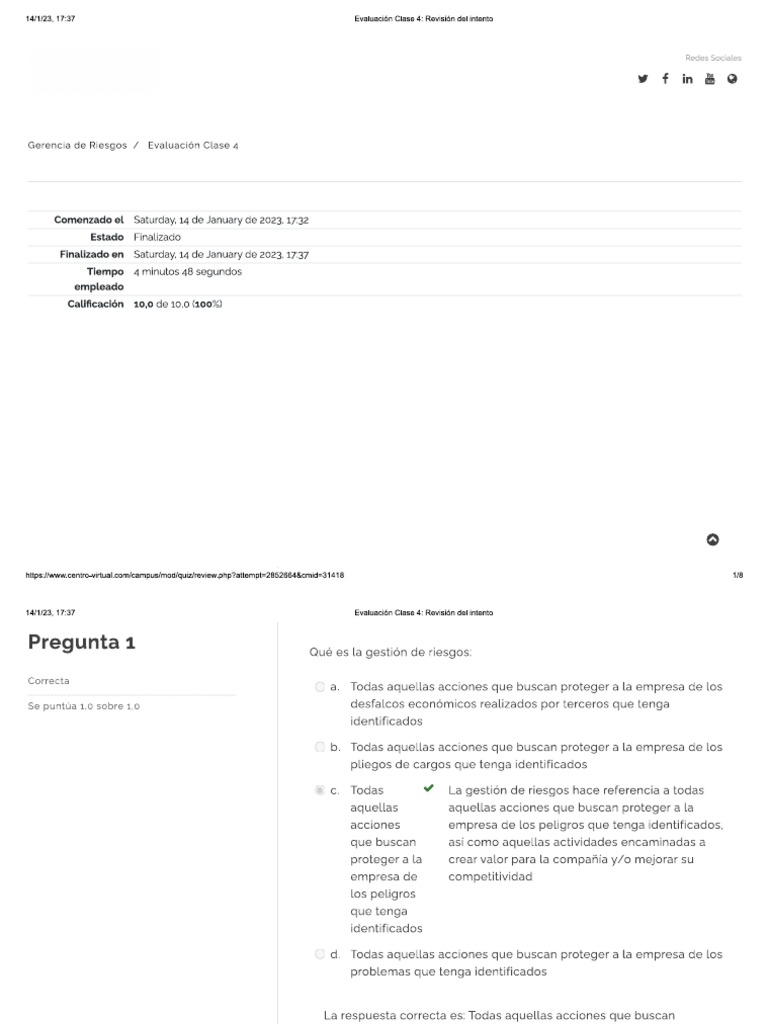 Evaluacion Unidad 2 Clase 4 Gestion Del Riesgo Pdf