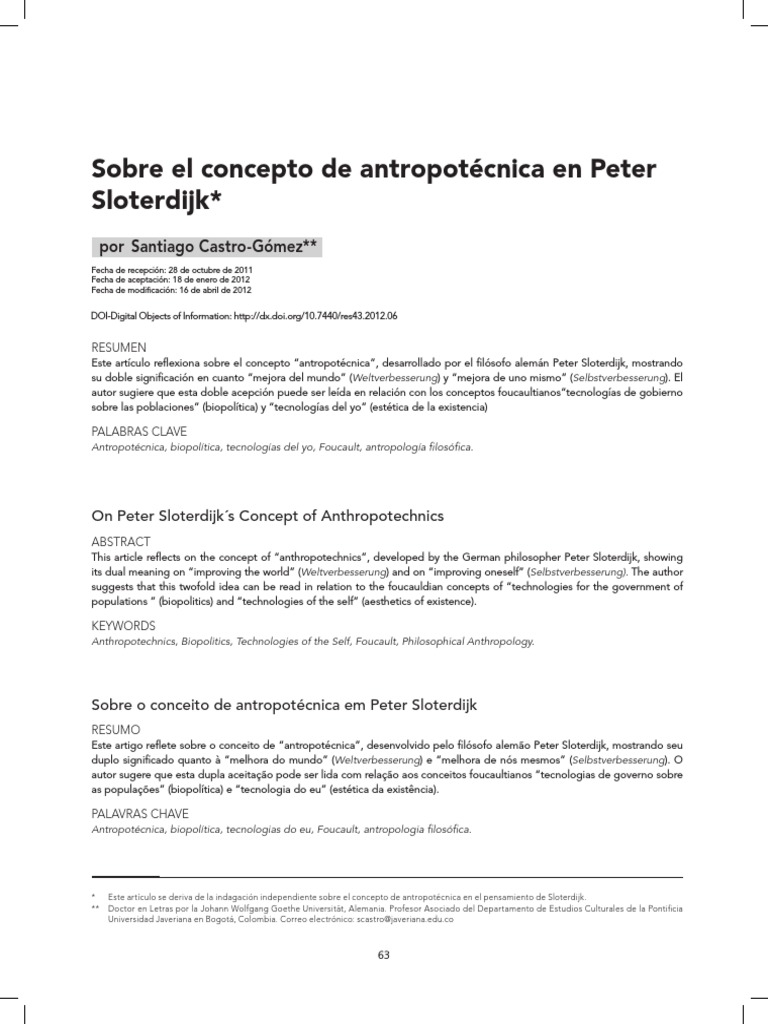 Antropotécnica en Sloterdijk: Dualidad y Foucault | PDF | Homo Sapiens ...