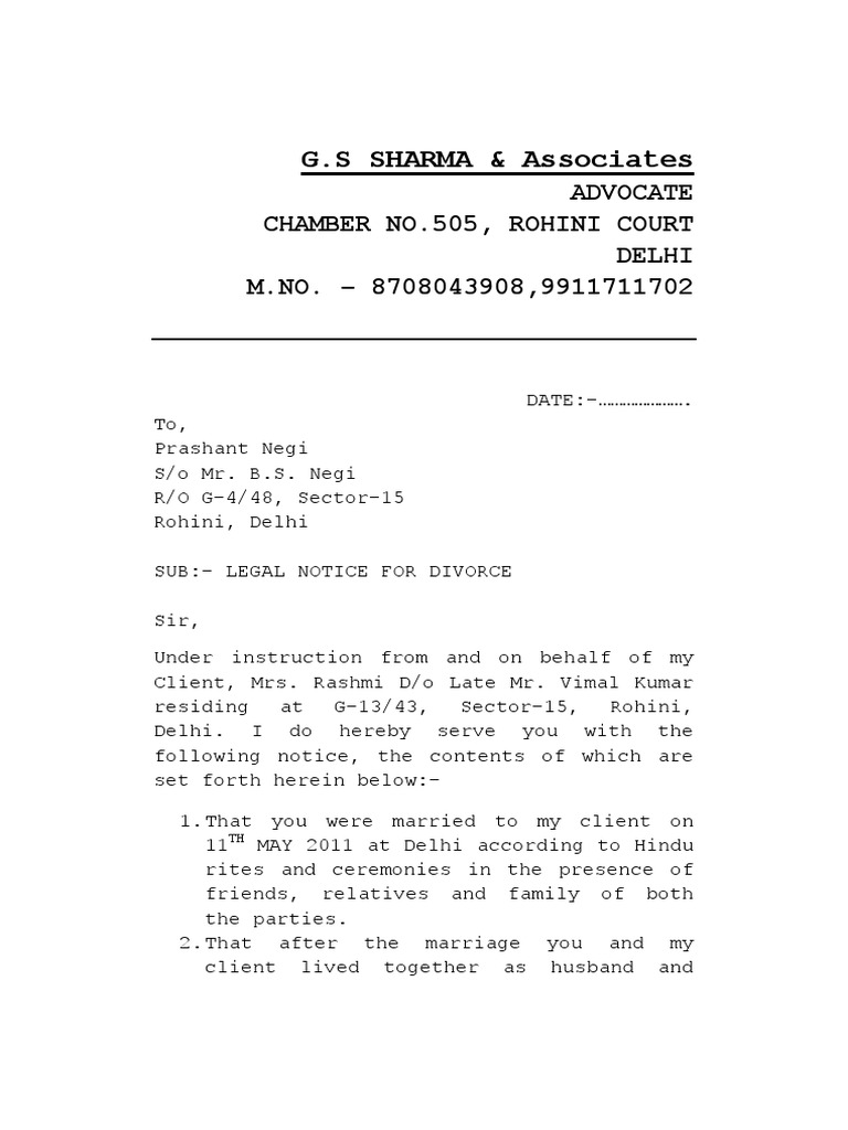 Legal Divorce Notice to Husband | PDF | Marriage | Justice