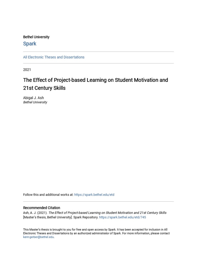 Project-Based Learning's Impact on Motivation | PDF | Project Based ...