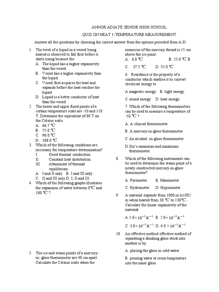 Heat 1 Pdf Thermometer Temperature