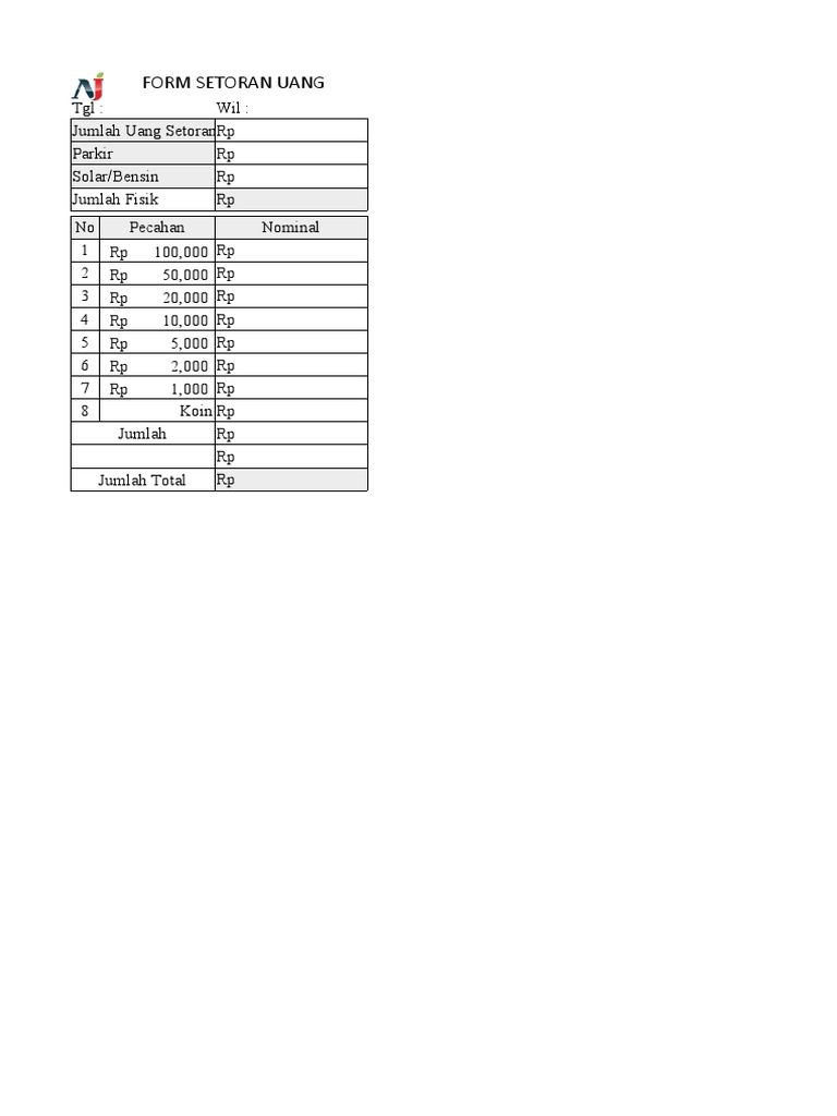 Form Setoran Uang 2020 | PDF