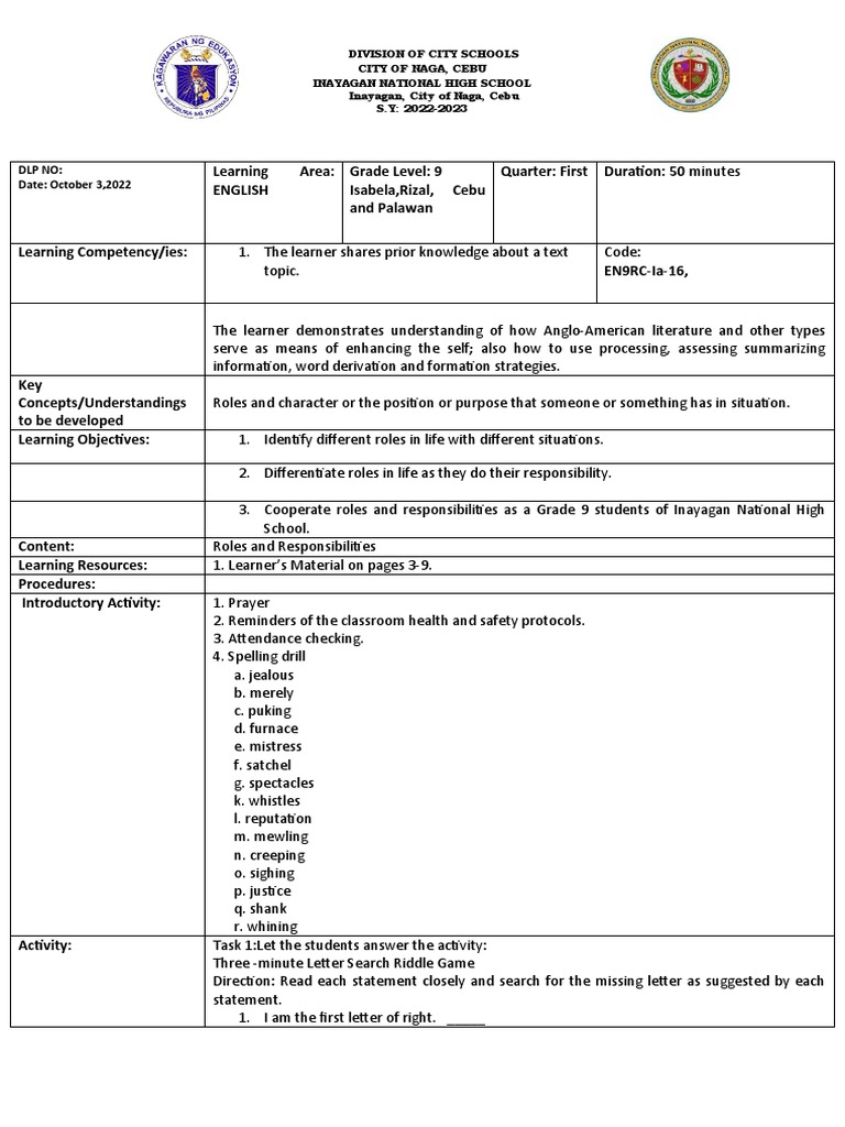 Dlp English 9 Pdf Learning Understanding