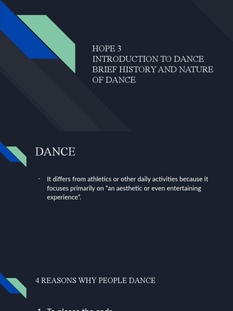 Hope 3 Introduction To Dance Brief History and Nature of Dance PDF