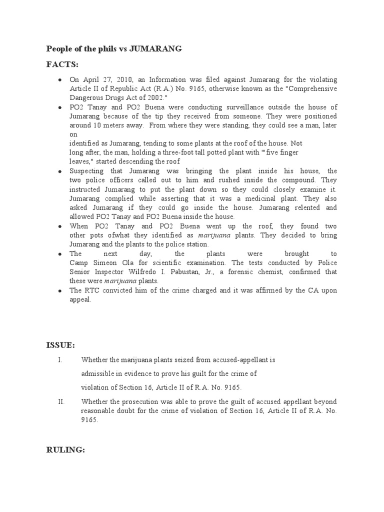 People vs. Jumarang: Drug Case Ruling | PDF | Search And Seizure ...