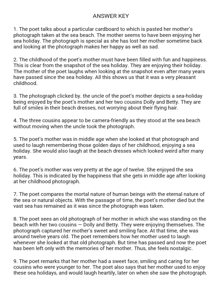 ANSWER KEY A Photograph | PDF