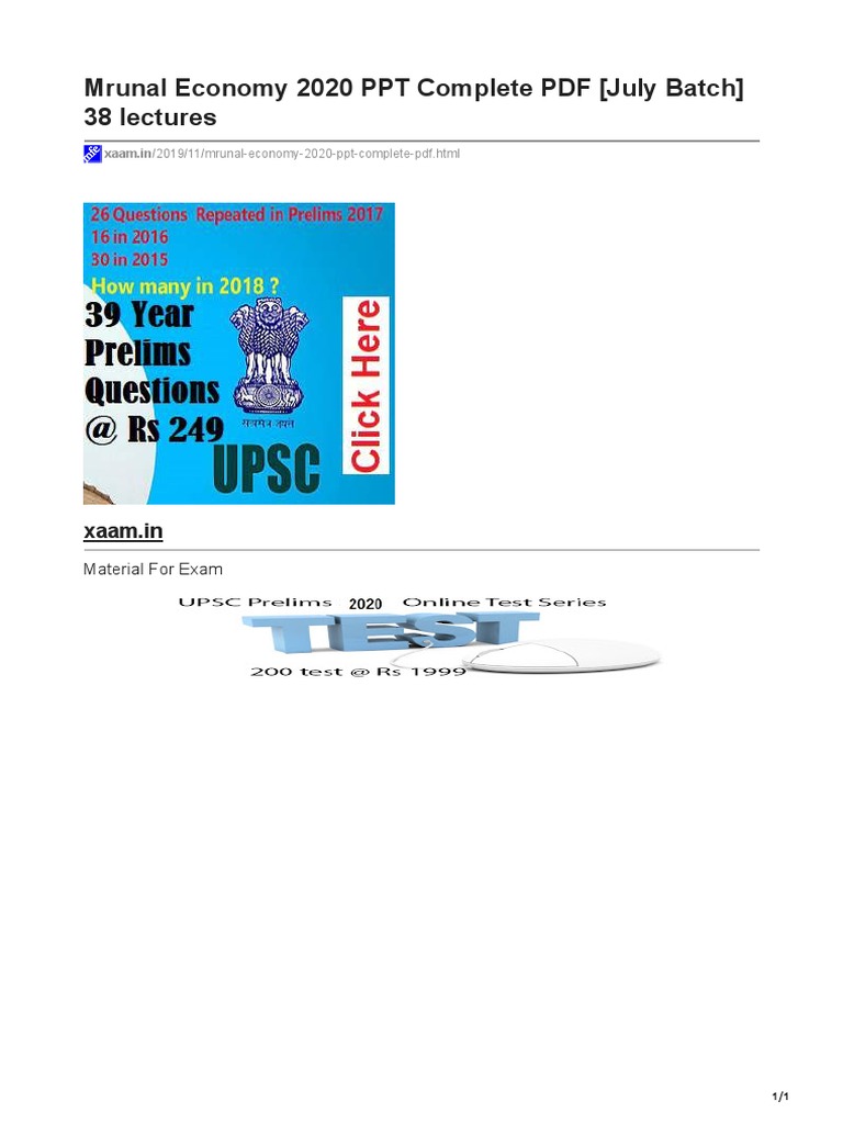 Xaam - In-Mrunal Economy 2020 PPT Complete PDF July Batch 38 Lectures | PDF