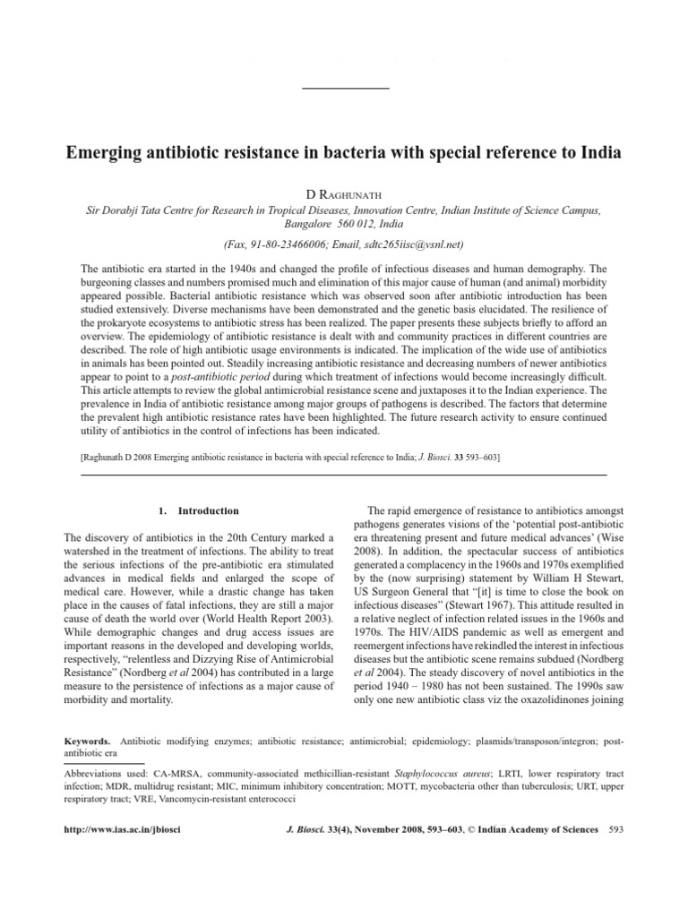 Emerging Antibiotic Resistance in Bacteria With Special Reference To ...