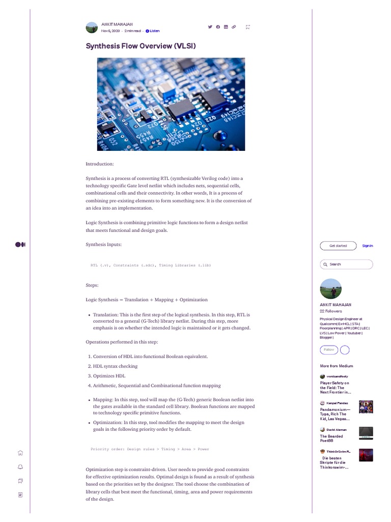 Synthesis Flow Overview (VLSI) Introduction by ANKIT MAHAJAN Medium PDF Logic