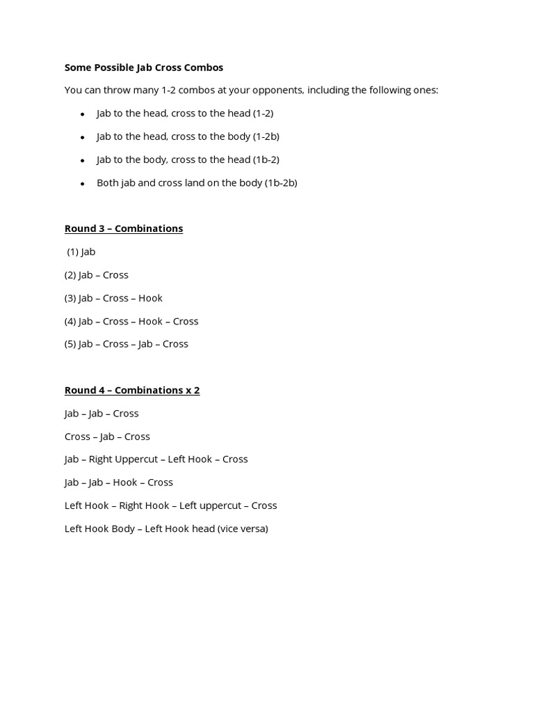 Jab-Cross Combo Variations for Training | PDF