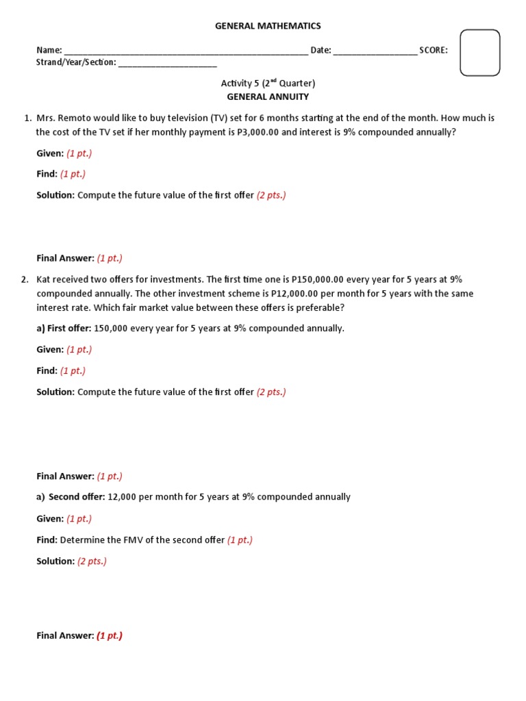 General Annuity Exercises | PDF