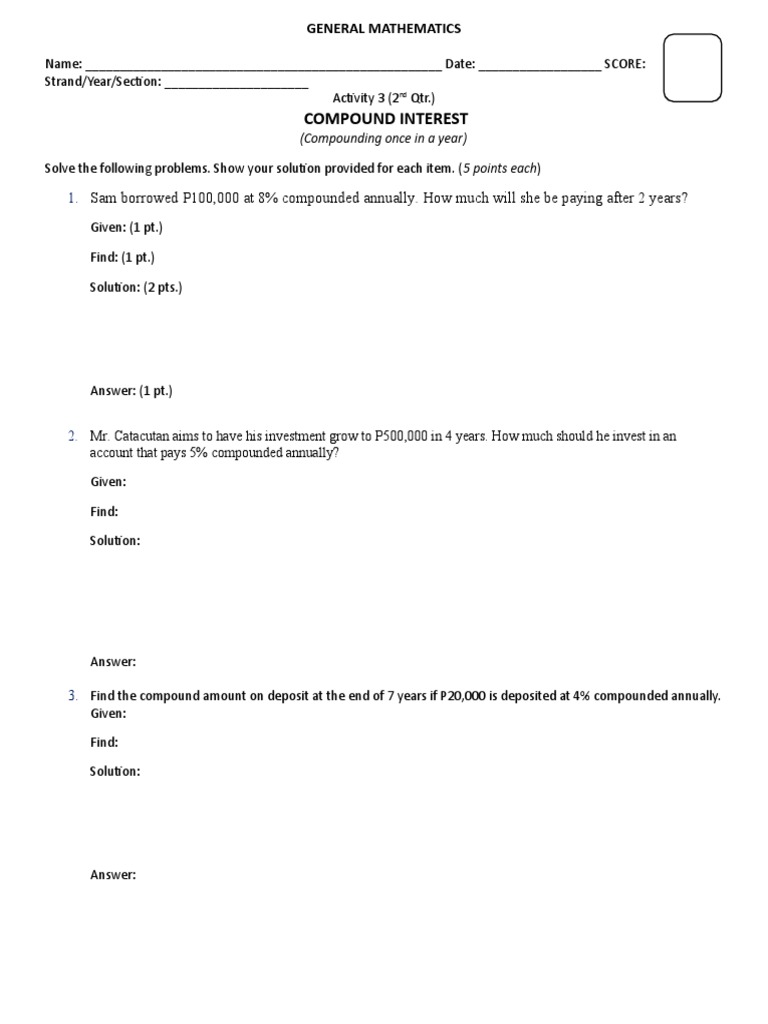 Activity 3 Compound Interest Once in A Year | PDF