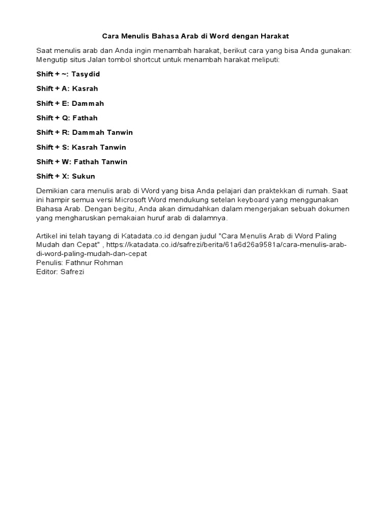 Cara Menulis Bahasa Arab Di Word Dengan Harakat | PDF