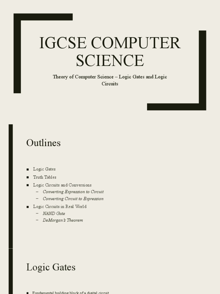 IGCSE Computer Science 2210 Chapter 3 PDF Logic Gate Boolean Algebra