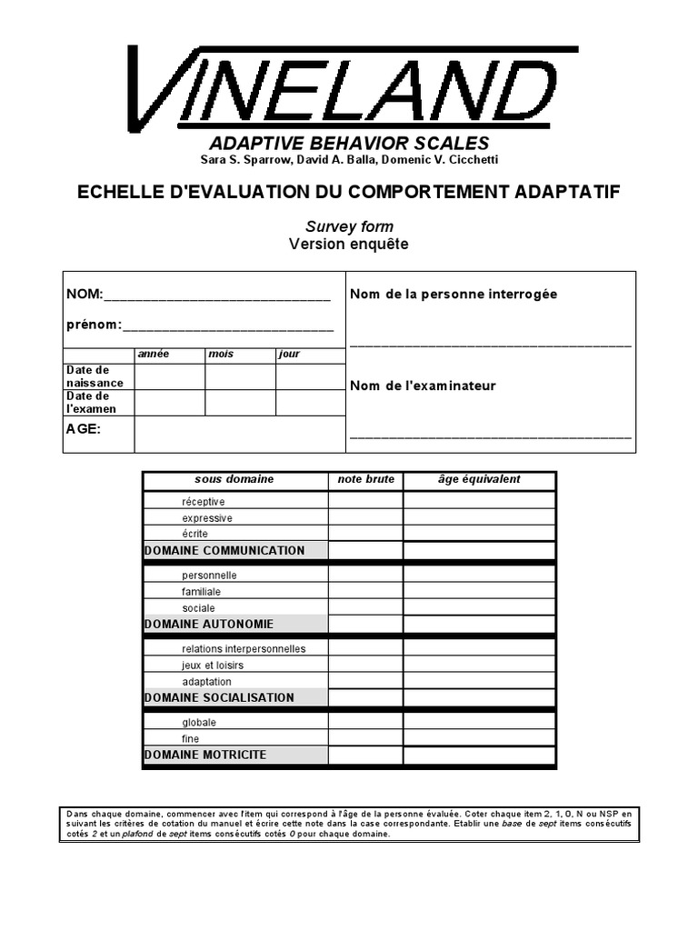 Évaluation du Comportement Adaptatif | PDF