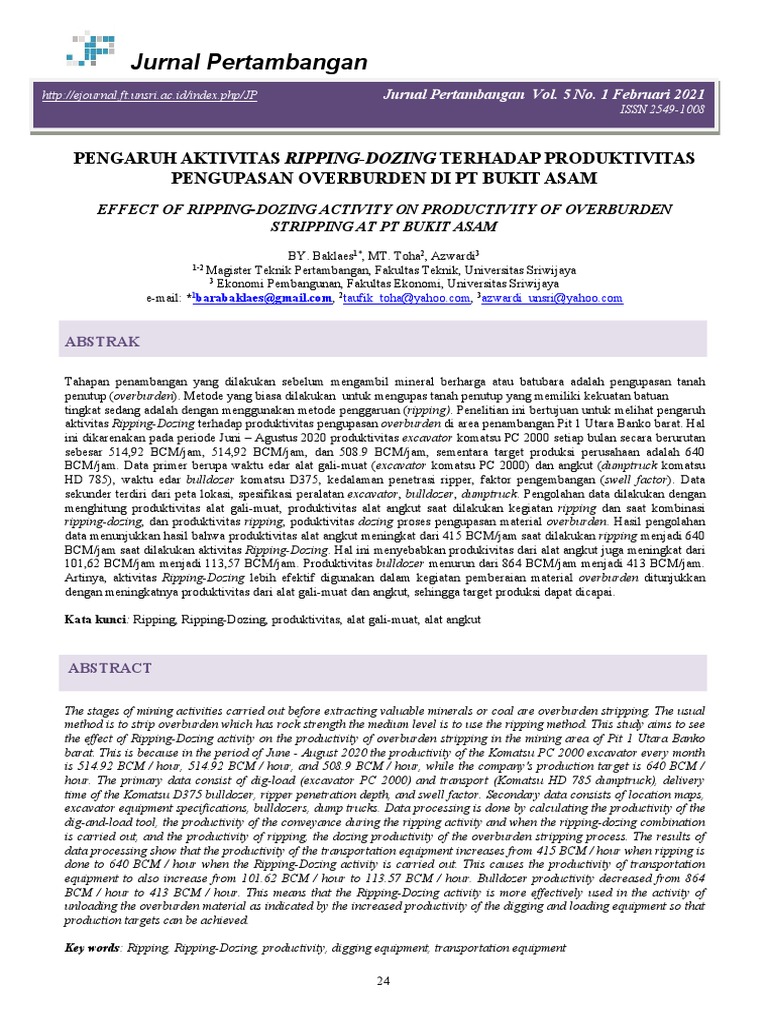 Pengaruh Ripping-Dozing pada Produktivitas | PDF