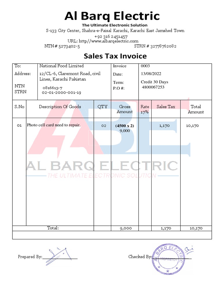 National Food Invoice (SRB) 0003 | PDF