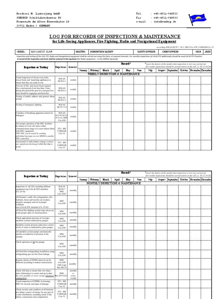 LSA and FFE Inspection Log Guide | PDF