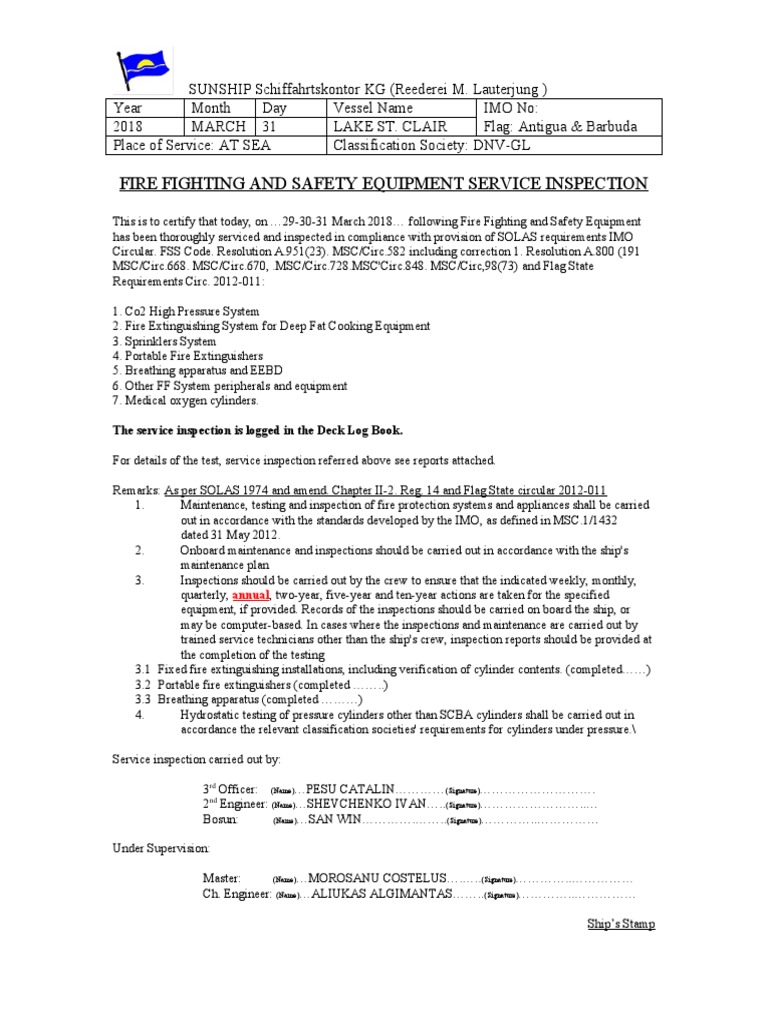 Fire Safety Equipment Inspection Report | PDF | Valve | Equipment