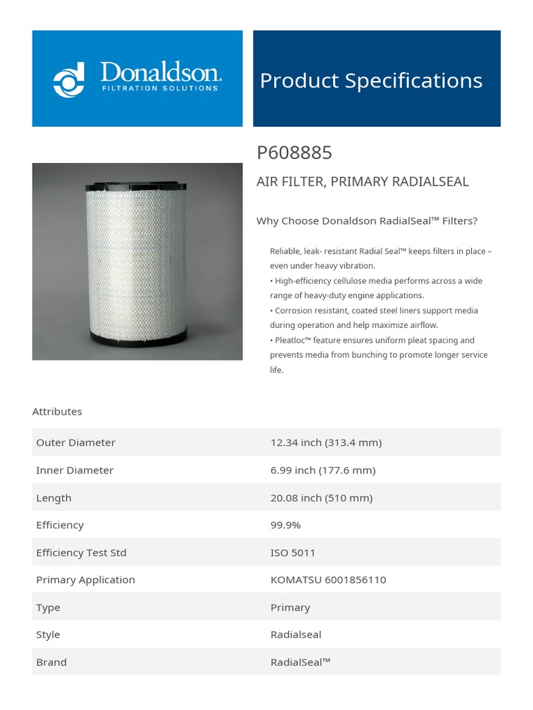 HD4657R Air Filter Specification PDF