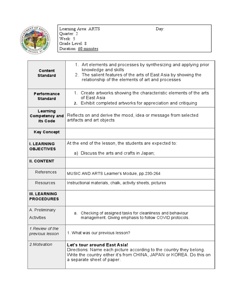 East Asian Arts: Lesson Plan for Grade 8 | PDF | Learning | Teachers