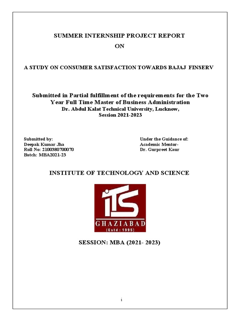 BAJAJ FINSERV - Deepak Kumar Jha | PDF | Customer Satisfaction | Marketing