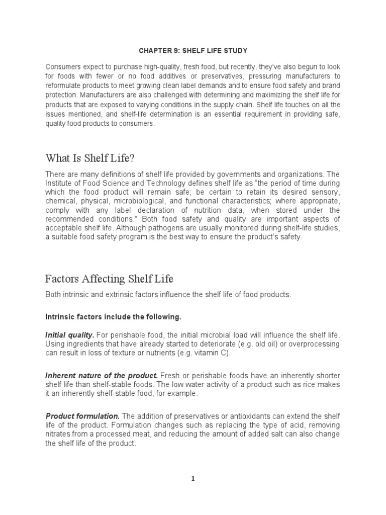 Chapter 9 Shelf Life Study HTC 585 PDF Shelf Life Foods