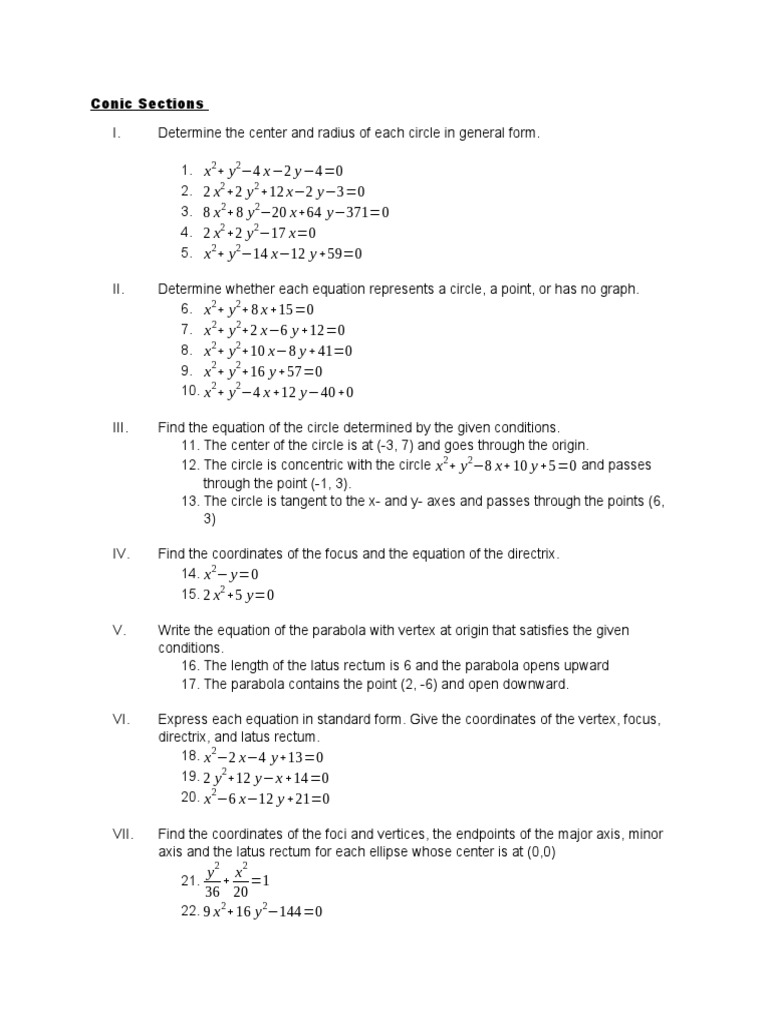 Equations Of Conic Sections Pdf Euclidean Plane Geometry Geometry
