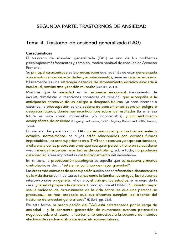 Definición y características del TAG | PDF | Ansiedad | Terapia de ...
