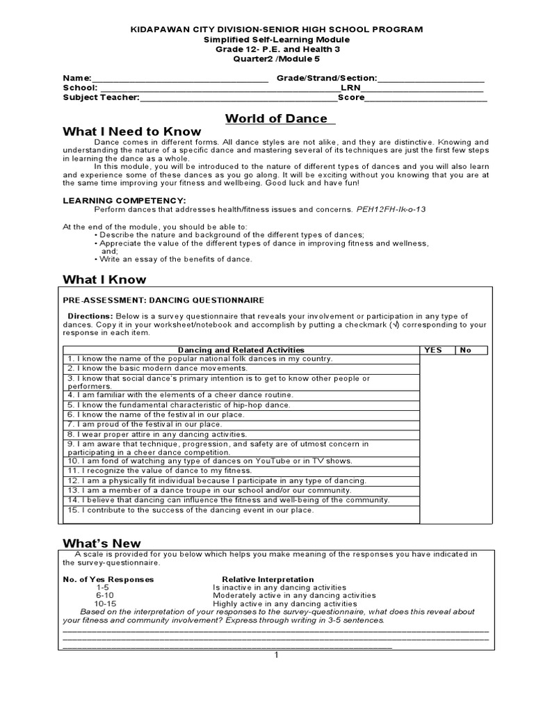 Grade 12 Folk Dance Learning Module | PDF | Dances | Performing Arts
