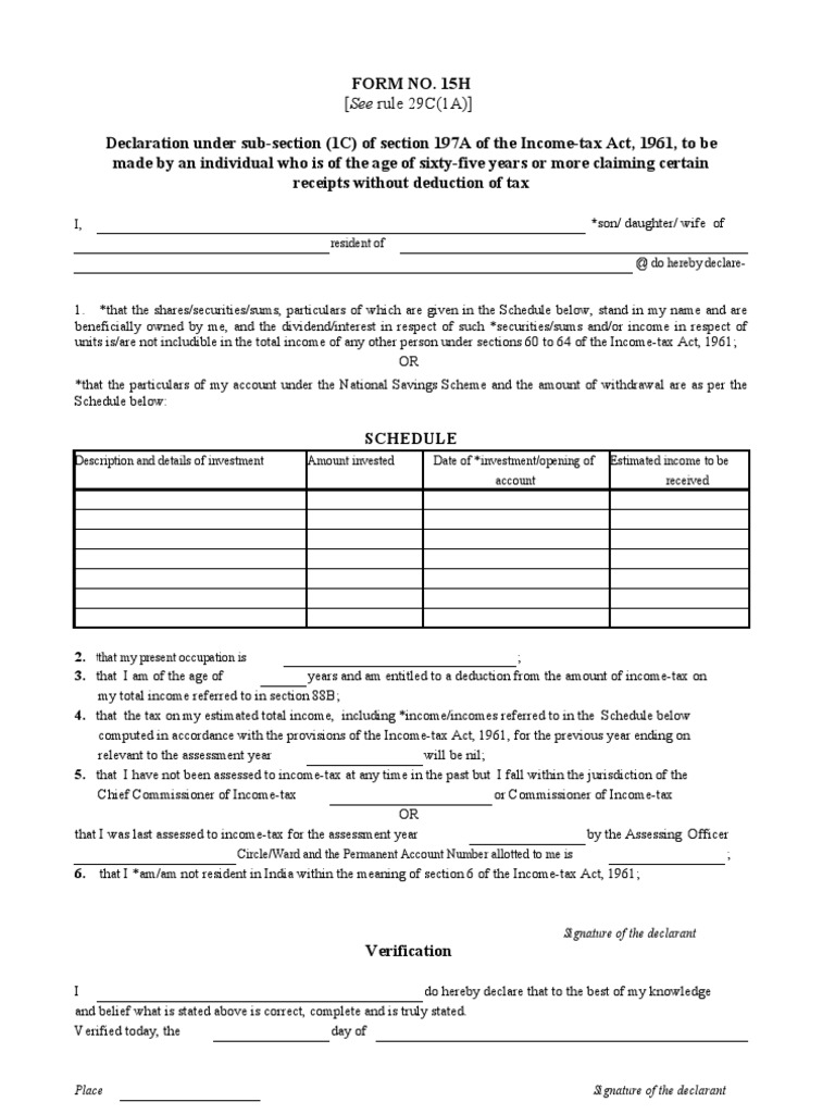 Form 15 H | PDF