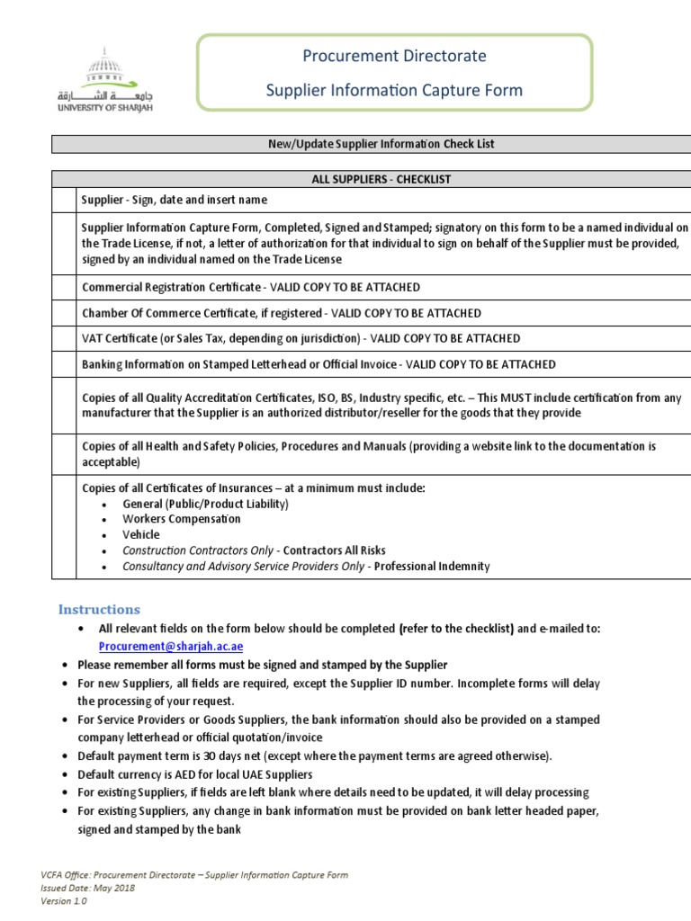 SIC (Supplier Information Capture) Form | PDF | Value Added Tax | Business