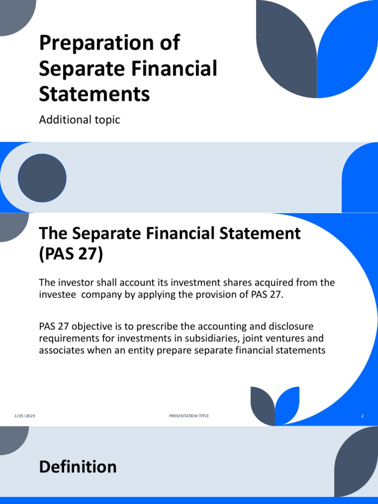Preparation of Separate Financial Statements PDF Goodwill