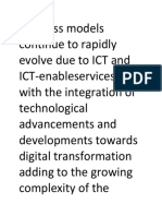 Business Models Continue To Rapidly Evolve Due To ICT and ICT