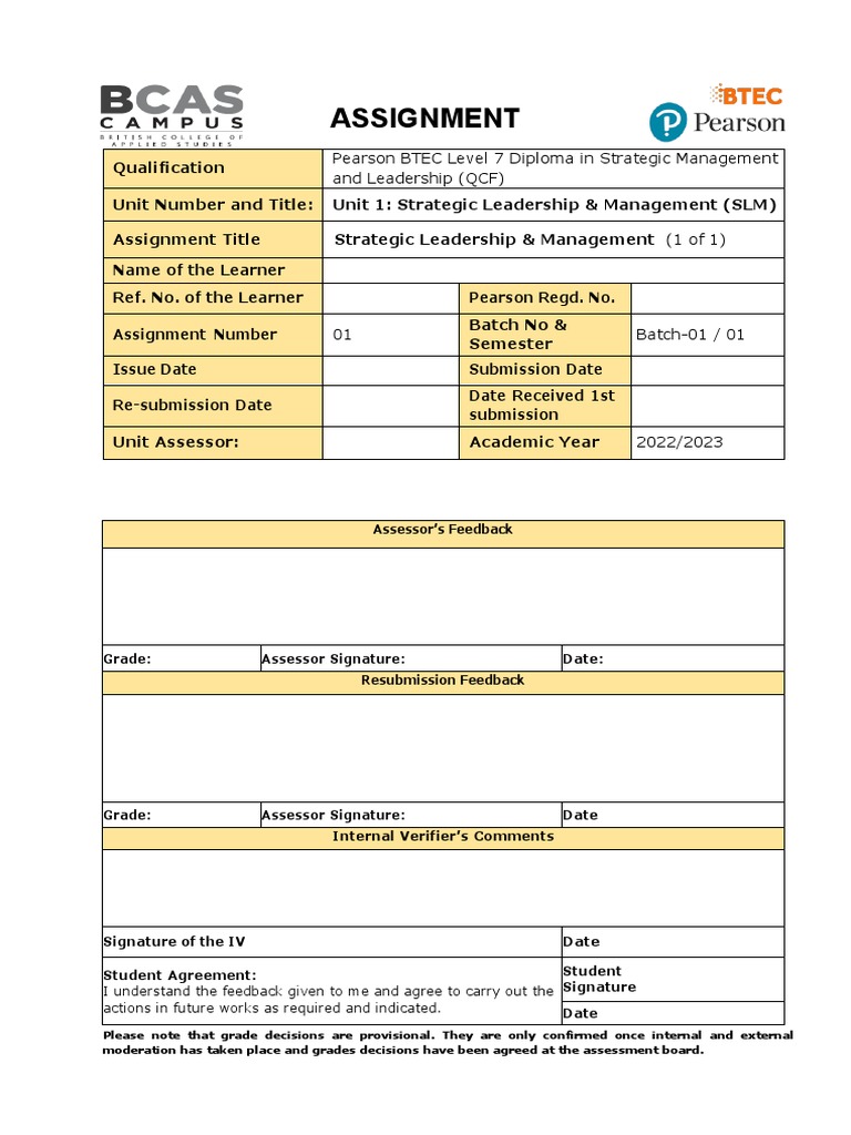 SLM Assignment | PDF | Leadership | Strategic Leadership