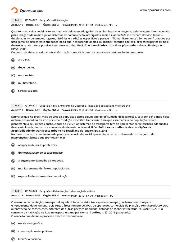 Questões Enem de Geografia - Página 8.pdf 141 A 160 | PDF ...