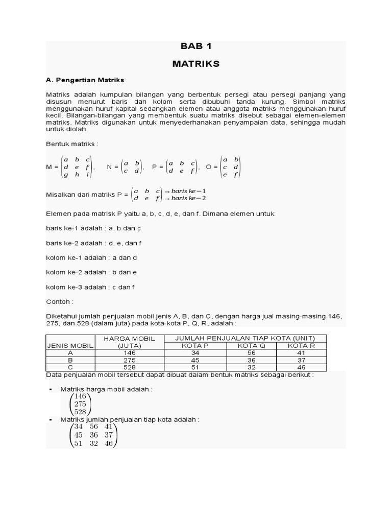 Pengantar dan Jenis-Jenis Matriks | PDF | Metode & Bahan Ajar