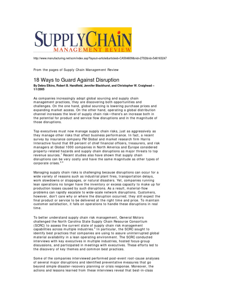 18 Ways To Guard Against Disruption in Your Supply Chain | PDF | Supply ...