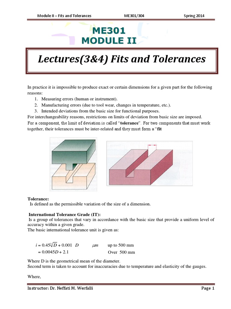MODULE II Fits and Tolerances | PDF | Engineering Tolerance | Metalworking