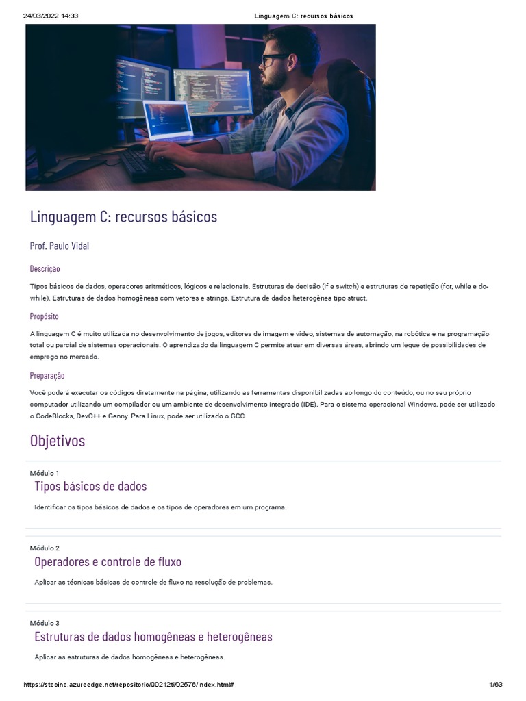 Linguagem C - Recursos Básicos | PDF | C (linguagem de programação ...