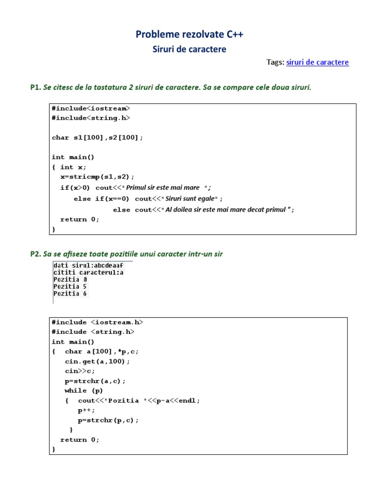 Probleme Rez. CPP - Siruri de Caractere | PDF