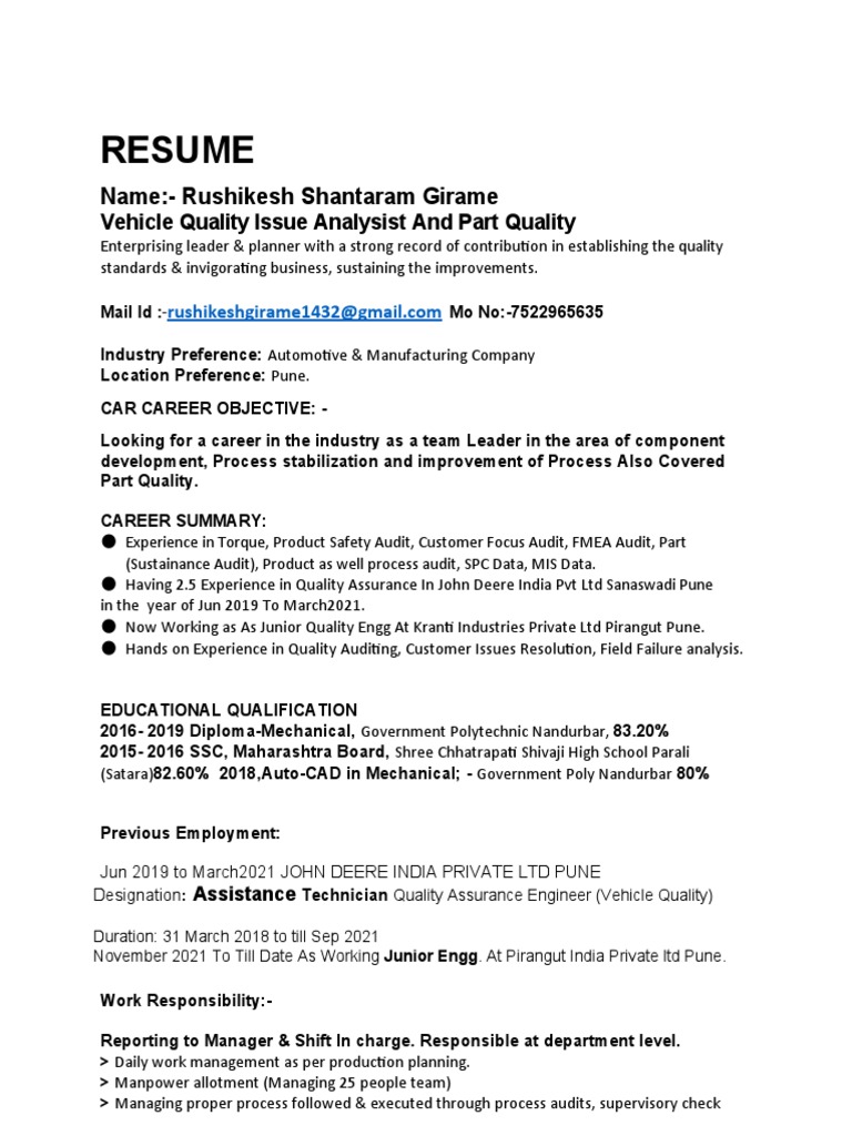 Old Resume | Download Free PDF | Audit | Tractor