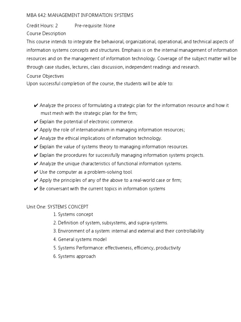 MBA 642: MIS Questions & Answers Guide | PDF | System | Feasibility Study