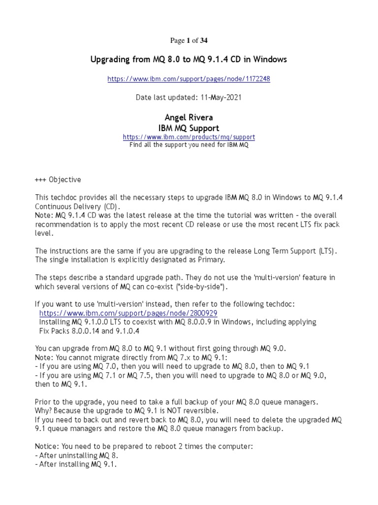 Upgrading From MQ 8.0 To MQ 9.1 in Windows - 0 | PDF