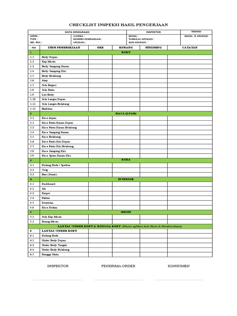 Checklist Inspeksi Hasil Pebgeerjaan | PDF