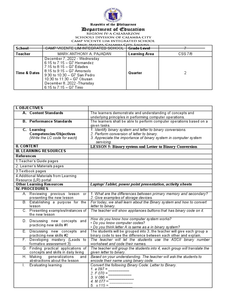 Innovating Binary Lesson Plans | PDF