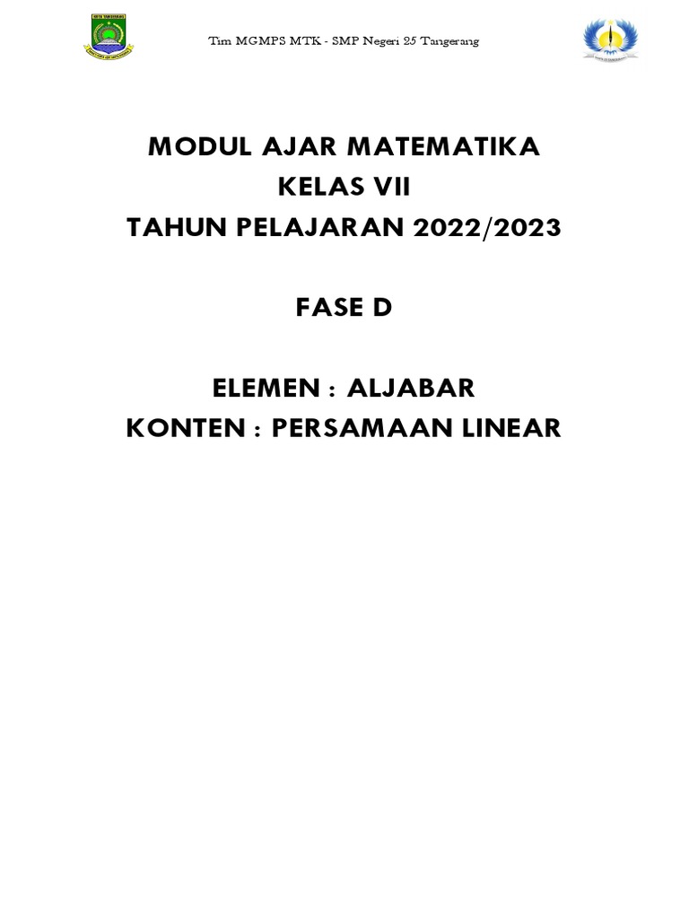 Modul ajar persamaan dan pertidaksamaan linear pdf