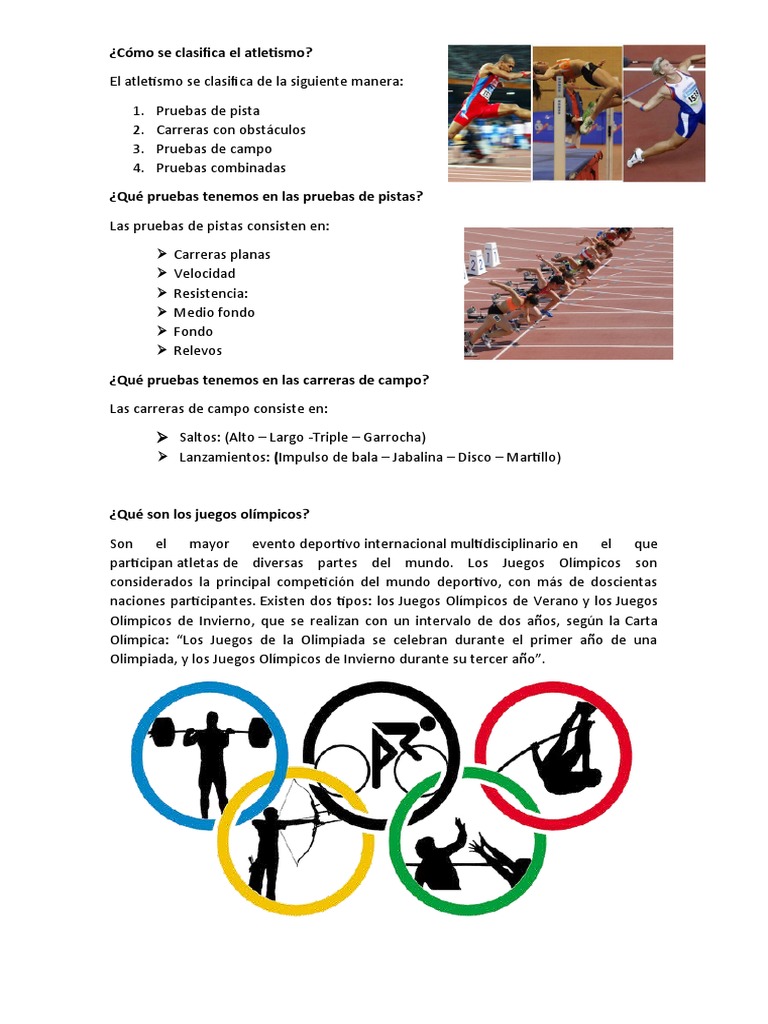 Clasificación del Atletismo y Juegos Olímpicos | PDF | Deporte del ...
